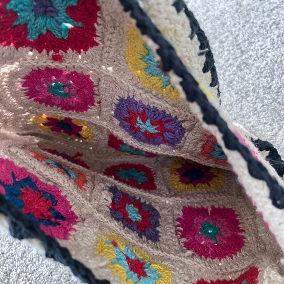 Granny Square Purse Boho Crochet Tote Bag No-Stretch Straps Cream - Picture 5 of 9